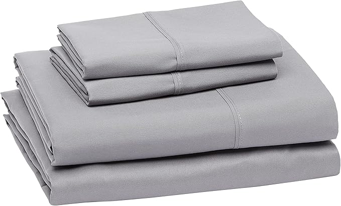 Amazon Basics Lightweight Super Soft, Wrinkle-Free, Breathable Luxury Microfiber 4 Piece Bed Sheet Set with 14-Inch Deep Pockets, Full, Dark Gray, Solid
