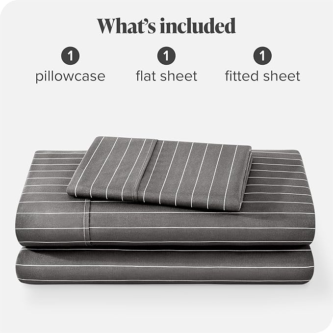 Bare Home Twin XL Sheet Set - College Dorm Size - 1800 Ultra-Soft Microfiber - Deep Pockets - Easy Fit - 3 Piece Set - Bed Sheets (Twin XL, Pinstripe - Grey/White)