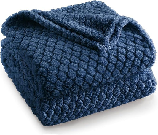 Exclusivo Mezcla Fleece Throw Blanket for Couch and Bed,Extra Soft Warm Decorative Fuzzy Throws for Women,Lightweight Cozy Blankets Size 50x60 Inches, Navy Blue