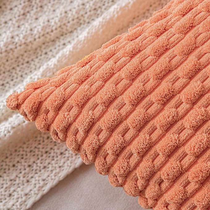 MIULEE Pack of 2 Decorative Lumbar Throw Pillow Covers 12x20 Inch Soft Boho Striped Textured Corduroy Pillow Covers Modern Farmhouse Home Decor for Couch Bed Sofa Living Room Coral Red