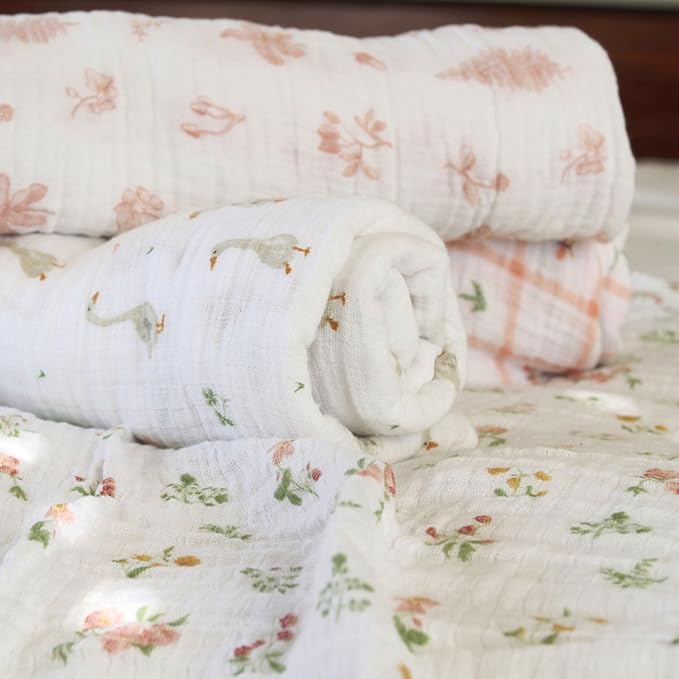 aden + anais Essentials Baby Muslin Swaddle Blankets, Newborn Receiving Blanket for Swaddling, 100% Cotton Baby Swaddle Wrap, 4 Pack, Country Floral