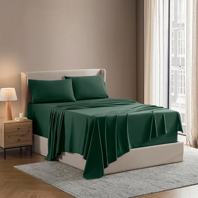 Nestl Full Sheet Set - Luxury 1800 Ultra-Soft Microfiber Full Bed Sheets - Double Brushed - Deep Pockets - Easy Fit - 4 Piece Set - Bedding Sheets & Pillowcases (Full, Dark Green)