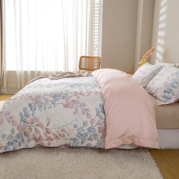 OAITE Duvet Cover Set King Size Floral Pattern Ultra Soft 100% Cotton Duvet Cover Sets 3-PC, Breathable Duvet Cover with Zipper Closure & Corner Ties(2 Pillow Shams,1 Duvet Cover)