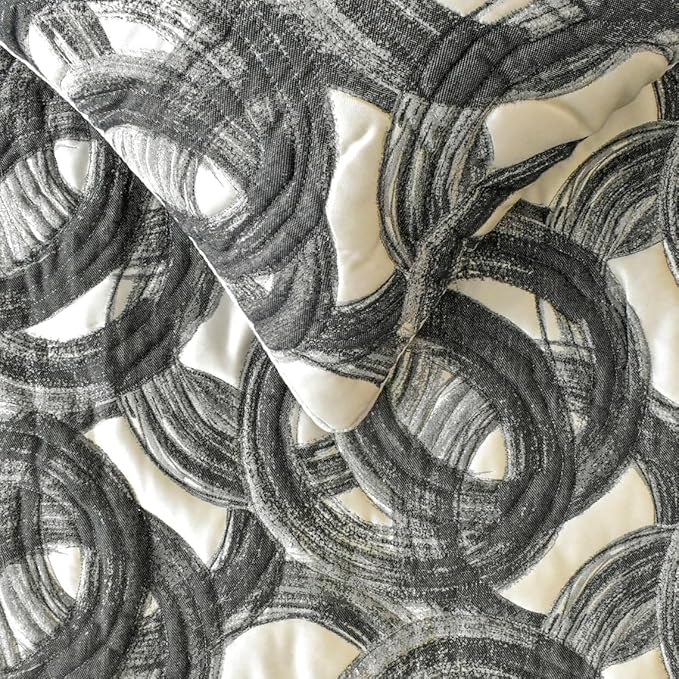 The HomeCentric King/Queen/Twin Black Designer Full 68"x18" Bed Runner with Pillow Cover, Circle, Rings, Quilted Bed Scarf on Jacquard Fabric - Circlewise