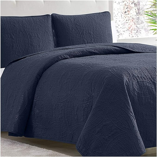 Mellanni King Bedspread Coverlet Set - Bedding Cover with Shams - Ultrasonic Quilting Technology - 3 Piece Oversized Quilt Set - Bedspreads & Coverlets (King, Navy)