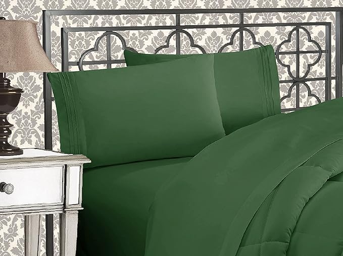 Elegant Comfort Wrinkle & Fade Resistant 1500 Premium Hotel Quality Microfiber Ultra Soft Luxurious 4-Piece Bed Sheet Set with Deep Pockets, King, Hunter Green