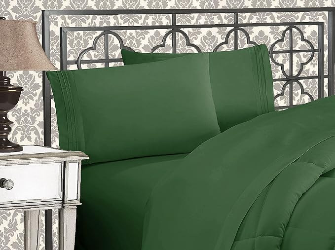 Elegant Comfort Wrinkle & Fade Resistant 1500 Premium Hotel Quality Microfiber Ultra Soft Luxurious 4-Piece Bed Sheet Set with Deep Pockets, Full, Hunter Green