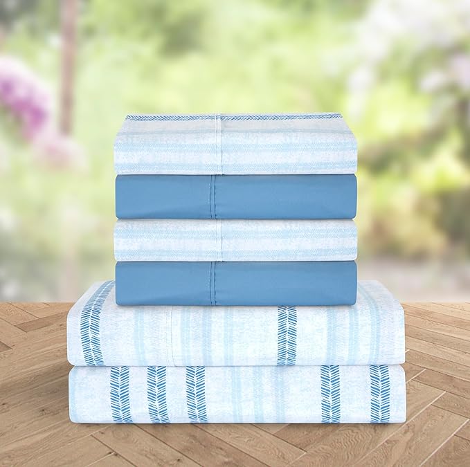 Elegant Comfort Softest and Coziest 6-Piece Sheet Set - 1500 Premium Hotel Quality Microfiber - Deep Pocket, Wrinkle Resistant 6-Piece Floral Bed Sheet Set, Full, Traci Aqua