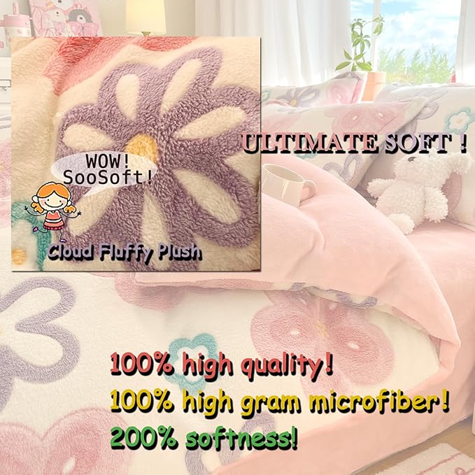 MorroMorn Twin Bedding Sets, Pink Floral Duvet Cover Set, Fluffy Comforter Covers, Colorful Flowers Blanket Ultra Soft Kawaii Cute for Girls Toddler Kids Teen Women Twin/Twin XL Size
