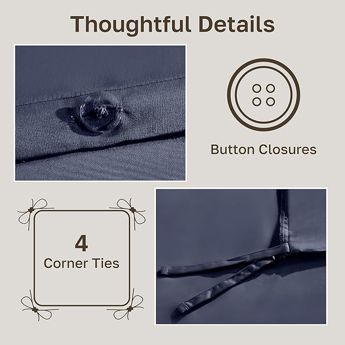 California Design Den 3 Pc King Duvet Cover Set - Winner Good Housekeeping Best Bedding Awards 2025, 400 Thread Count Sateen, 100% Cotton Duvet Cover, Button Closure, Corner Ties - Indigo Dusty Blue