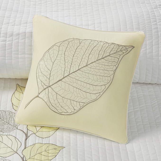Madison Park Caelie Quilt Modern Classic Design All Season, Breathable Coverlet Lightweight Bedding Set, Matching Shams, Decorative Pillow, Full/Queen(90"x90"), Leaf Yellow 6 Piece