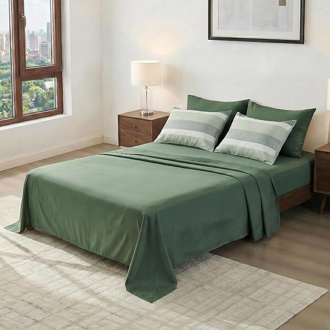 Twin Size Striped Comforter Set, Soft Microfiber Reversible Bedding Sets for All Season 5 Pieces Bed in A Bag Set with Comforter, Sheets, Pillowcase & Sham, Sage Green