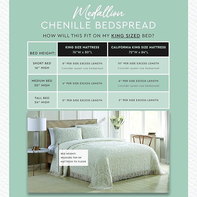 Beatrice Home Fashions Medallion Chenille Bedspread, King, Gray