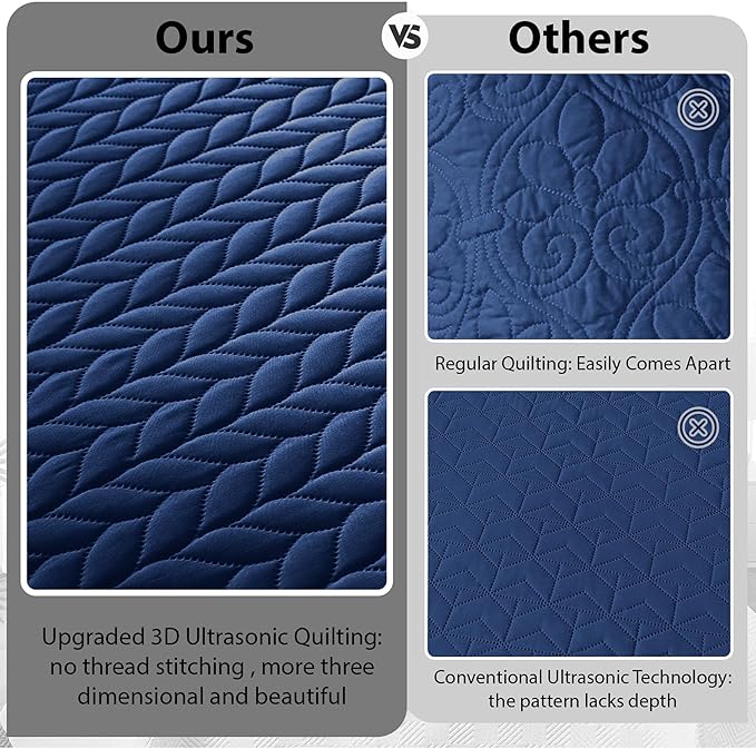 MOONLIGHT20015 California King 8 Pack Quilt Bedding Set Size (118"x106") + 2 Pillow Shams (20" x 36"+ 2") - 3 Pcs All Season Reversible Microfiber Coverlet Embossed Quilt Bedspread (Navy)