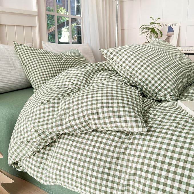 LifeTB Twin XL Comforter Set Green Gingham Comforter for Men Boys Geometric Plaid Comforter Set Grid Checkered Pattern Comforter with 2 Pillowcases Fluffy Soft Plaid Gingham Bedding Set Twin XL