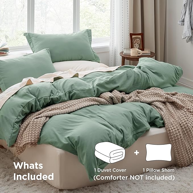 Bedsure Sage Green Duvet Cover Twin/Twin XL Size - 2 Pieces Prewashed Polyester Extra Soft Bedding Set, Includes 1 Twin Duvet Cover 68''x90'' with Zipper Closure & 1 Pillow Sham, No Comforter