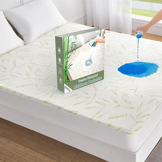 Queen Mattress Protector Waterproof Mattress Pad Washable Bamboo Rayon Mattress Cover Breathable Noiseless Bed Protector 5" - 21'' Elastic Fitted Deep Pocket