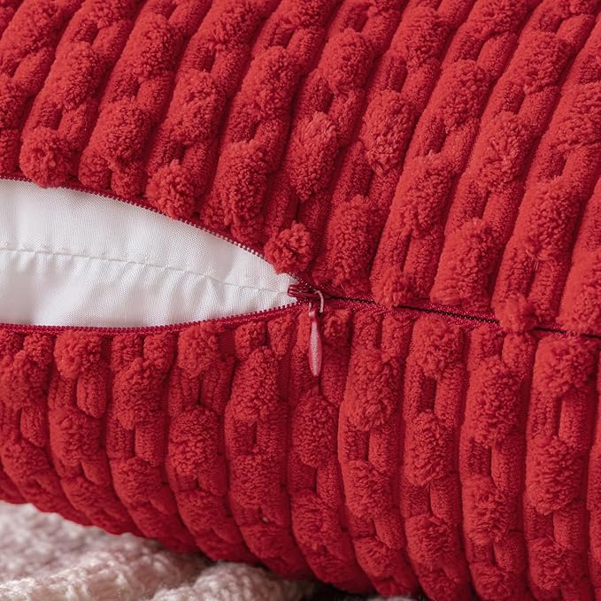 MIULEE Red Throw Pillow Covers Soft Corduroy Decorative Set of 2 Boho Striped Pillow Covers Pillowcases Farmhouse Home Decor for Couch Bed Sofa Living Room 18x18 Inch