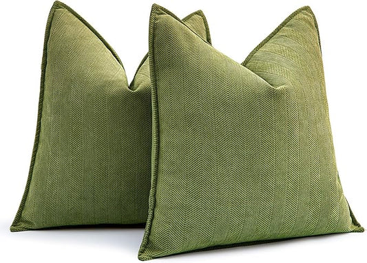 MIULEE Pack of 2 Moss Green Decorative Pillow Covers 24x24 Inch Soft Chenille Luxurious Couch Throw Pillows Farmhouse Cushion Covers Euro Shams Elegant Design for Sofa Bed Living Room Spring Decor