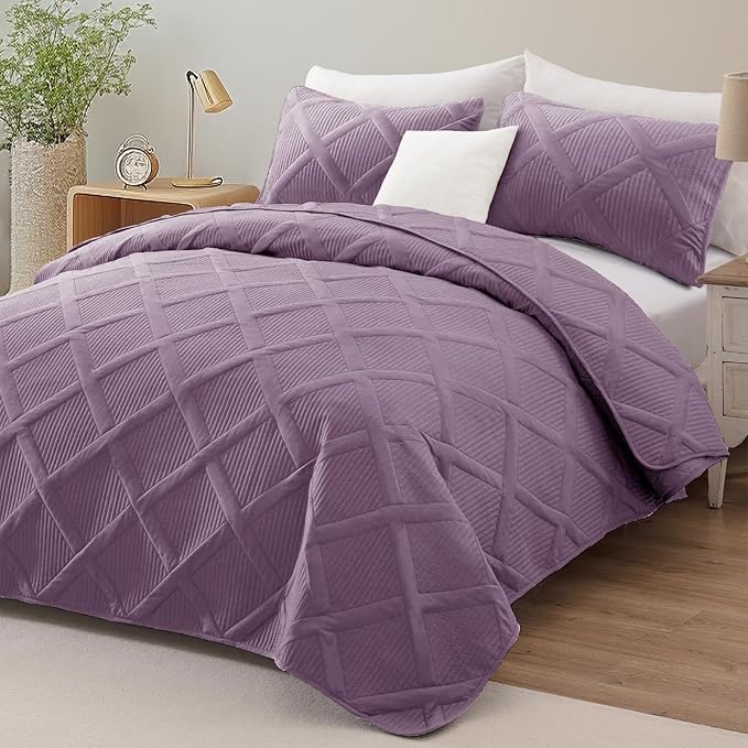 Exclusivo Mezcla Twin Size Quilt Set with Modern Striped Pattern, 2 Pieces Lightweight Dusty Lavender Quilts Bedding Set, Soft Bedspreads Coverlets for All Seasons