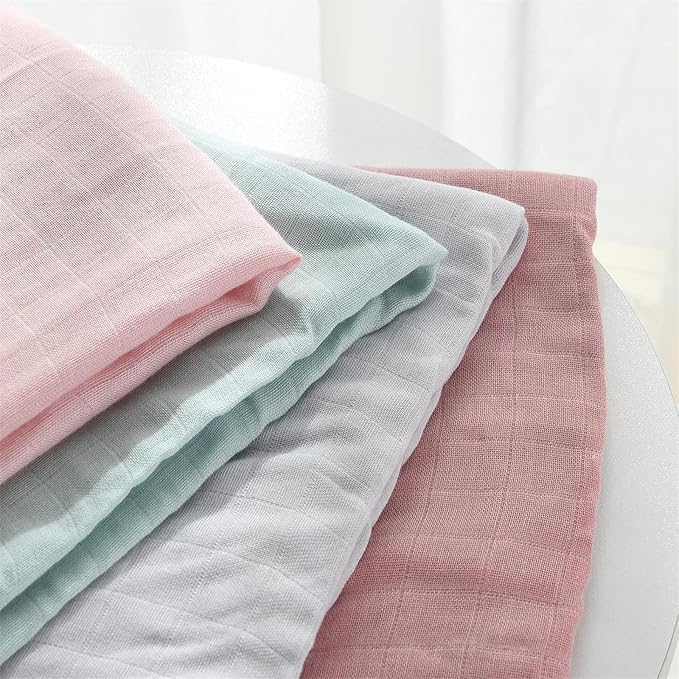 Momcozy Muslin Swaddle Blanket, 4 Pack Large 47 X 47 Inches Breathable Swaddling Receiving Blankets for Baby Boy & Girl, Soft and Skin-Friendly Unisex Baby Blankets, Pink Blue
