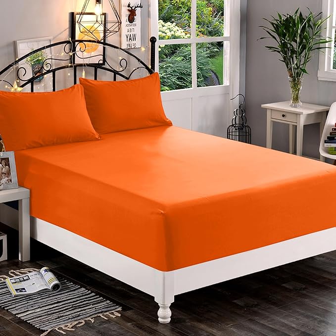 Elegant Comfort 1500 Premium Quality Fitted Sheet Ultra Soft 18-24 Inch Extra Deep Pocket - Single Fitted Sheet for High Mattress - Wrinkle Free with Smart Storage Pockets, King, Orange