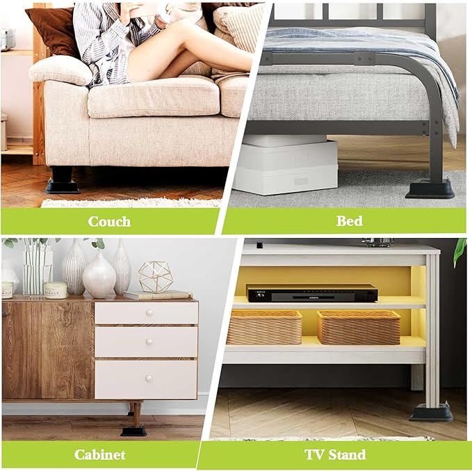 Bed Risers 1 inch, 2 inch, 3 inch, 4 inch, 6 inch, 8 inch Heavy Duty, Oversized Furniture Riser for Couch Sofa Table Chair Leg Frame Dorm, Support up to 6000 Lbs (Black 8 Pack, 1 inch)