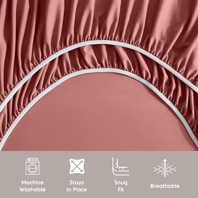 Nestl Short Queen Sheet Set - 1800 Ultra-Soft Microfiber - Double Brushed - Deep Pockets - Easy Fit - 4 Piece Set - Bed Sheets (Short Queen, Pink Clay)