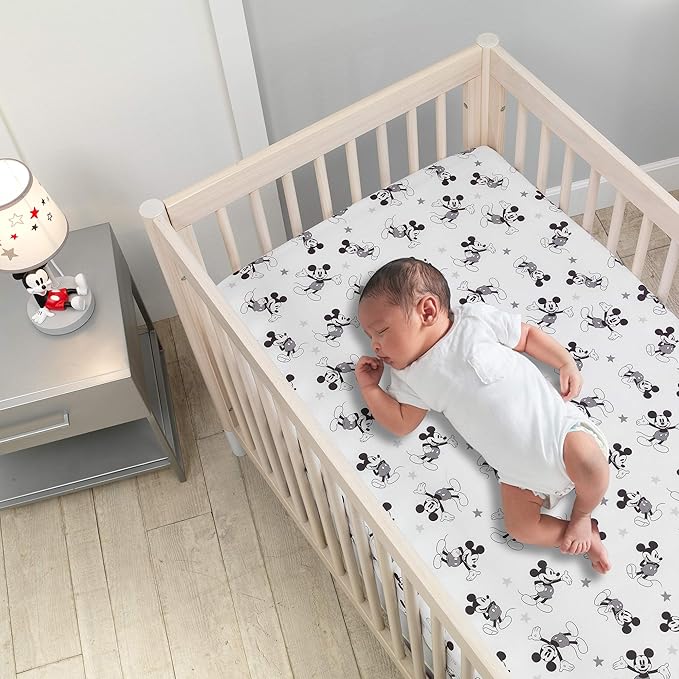 Lambs & Ivy Magical Mickey Mouse Cotton Fitted Crib Sheet - White, Disney