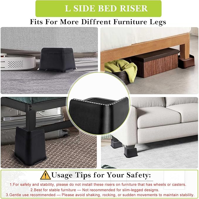 Bed Risers 1 inch, 2 inch, 3 inch, 4 inch, 6 inch, 8 inch Heavy Duty, Oversized Furniture Riser for Couch Sofa Table Chair Leg Frame Dorm, Support up to 6000 Lbs (Chocolat Brown 8 Pack, 6 inch)