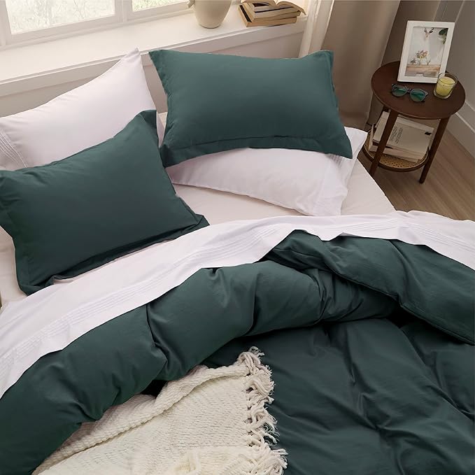 Bedsure Forest Green Duvet Cover Full Size - 3 Pieces Prewashed Extra Soft Cotton-Like Polyester Bedding Set, Includes 1 Duvet Cover 80x90 Inches with Zipper Closure & 2 Pillow Shams, No Comforter