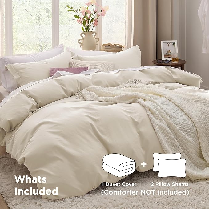 Bedsure Oat Milk Duvet Cover King Size - 3 Pieces Prewashed Cotton-Like Polyester Extra Soft Bedding Set, Includes 1 Duvet Cover 104x90 Inches with Zipper Closure & 2 Pillow Shams, No Comforter