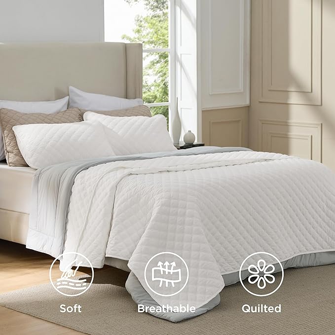 Bedsure Quilts King Size - Lightweight Bedspreads King Size with Classic Honeycomb Quilting, Soft Quilt Bedding Set, White Comforter Set Coverlet for All Seasons with 2 Pillow Shams (106" x 96")