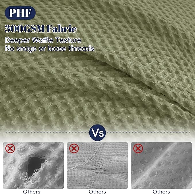 PHF Waffle Duvet Cover Set Twin/Twin XL Size, No Snagging Ultra Soft Luxury Textured Breathable Comforter Cover for All Season 2pcs, Durable Bedding Duvet Set with 1 Pillow Sham, 68"x90", Olive Green