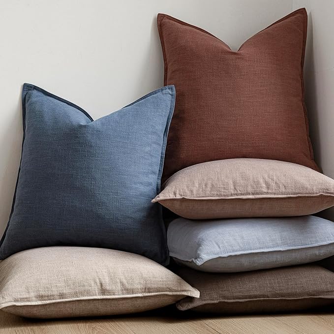 Foindtower Pack of 2, Decorative Linen Soild Throw Pillow Covers Soft Accent Euro Cushion Case Farmhouse Neutral Pillowcase for Chair Couch Sofa Bedroom Living Room Home Decor 24 x 24 Inch Dark Blue