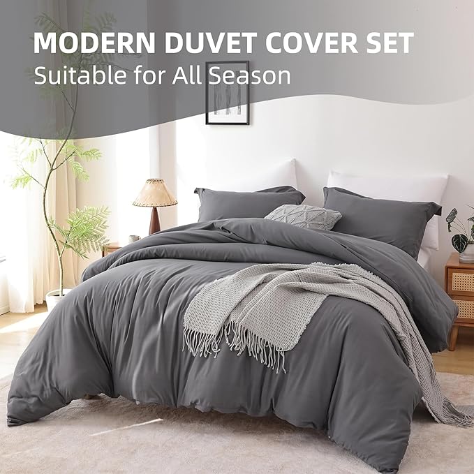 Whitney Home Textile Dark Grey Duvet Cover Set Twin Size - 2 Piece Luxury Soft Cooling Duvet Cover with Zipper Closure and Pillow Sham, Breathable Washed Brushed Microfiber, Comforter Not Included