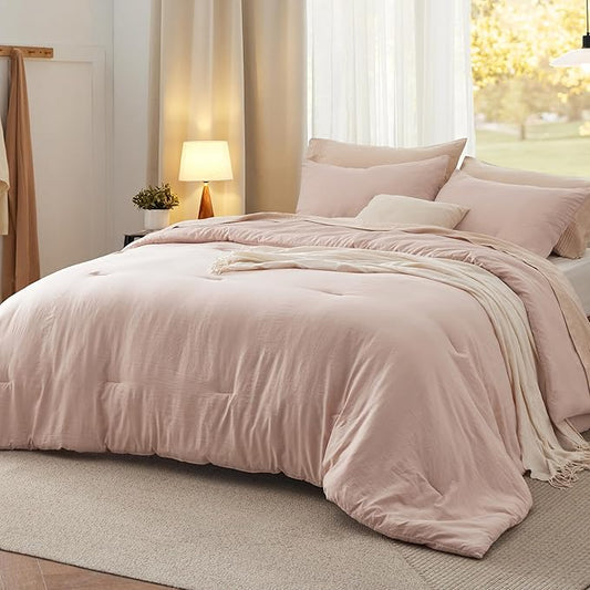 Bedsure Twin/Twin XL Comforter Set, Light Pink Soft Prewashed Bedding for All Seasons, 2 Pieces GentleSoft™ Bed Set, 1 Lightweight Comforter (68"x88") and 1 Pillowcase (20"x26")