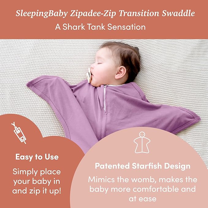SleepingBaby Zipadee-Zip Transition Swaddle (Classic Lavender, X-Small for 3-6 Months) and Snuggle Strap (Grey, One Size) - Wearable Baby Blanket and Accessory - Polyester, Spandex