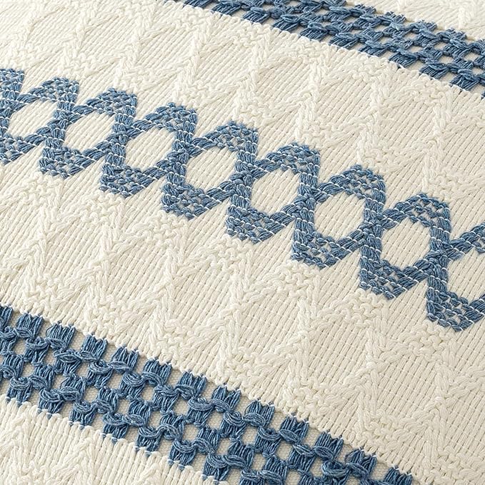 MIULEE Set of 2 Coastal Blue Boho Decorative Pillow Covers 16x16 Inch Farmhouse Rustic Couch Throw Pillows Modern Cotton Cushion Covers Retro Cute Macrame Woven Spring Home Decor for Bed Sofa Chair