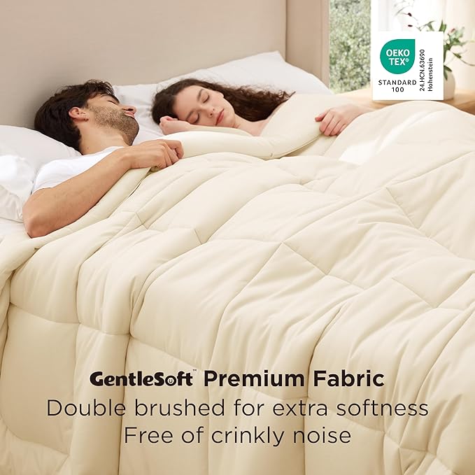 Bedsure Comforter Duvet Insert - Quilted Comforters Oversize Queen, All Season Duvet, GentleSoft Down Alternative Bedding, with 8 Tabs, Gifts for Women/Men, Cream,Oversize Queen 98 x 98 Inches
