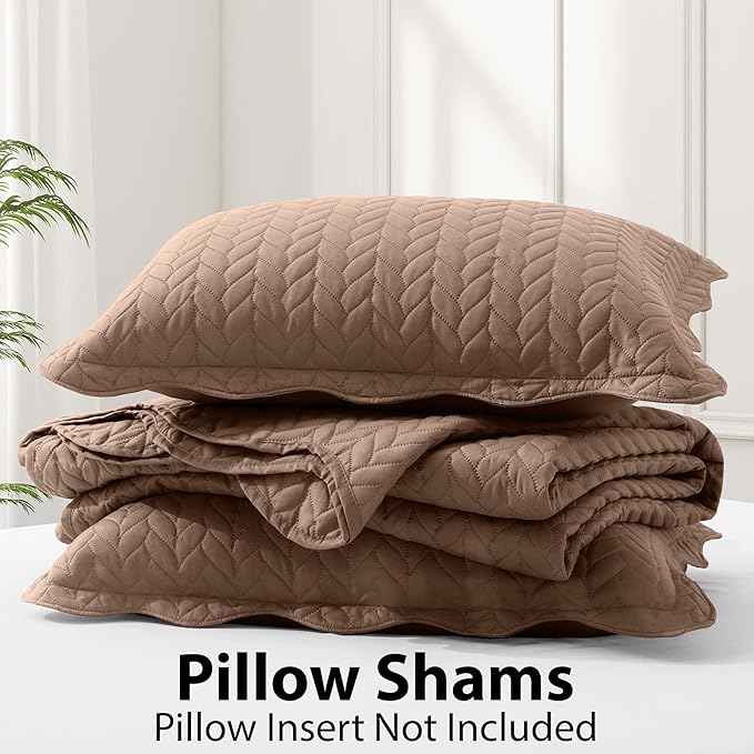 IR Imperial Rooms Twin Quilt Bedding Set Size (68” x 86”) + 1 Pillow Shams (20” x 26” + 2”) - 2 Pcs All Season Lightweight Reversible Microfiber Coverlet Embossed Quilt Bedspread (Beige)