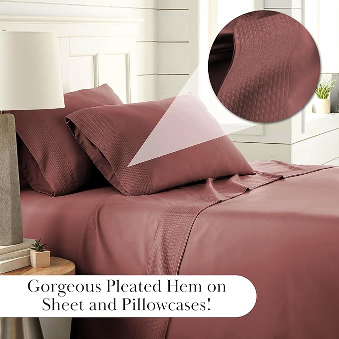 Southshore Fine Living, Inc. Queen Bed Sheets deep Pocket Set with 21" Deep Queen Fitted Sheet, 2 Queen Pillow Cases | Hotel Luxury Quality | Easy Care Microfiber Sheets | Marsala (Terra Cotta)