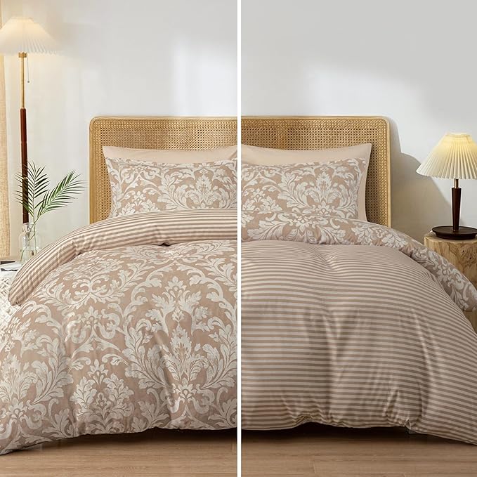 PHF Ultra Soft Floral Duvet Cover King Size, Printed Bedding Set 3 Pieces, Comfy Farmhouse Pattern Duvet Cover Set with 2 Pillow Shams, Zipper Closure and 8 Ties, 104"x90", Paisley-red