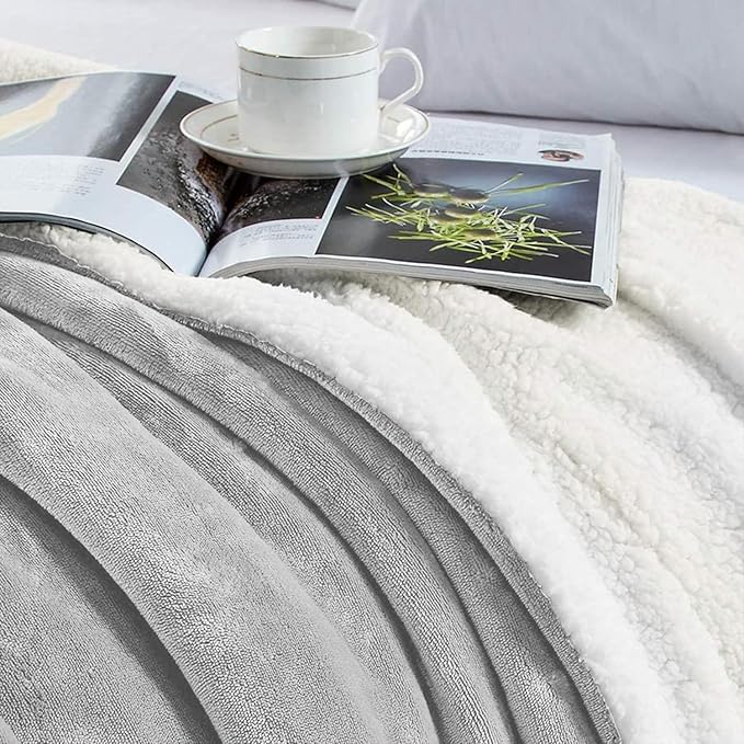 MOONLIGHT20015 Sherpa Blankets Queen Size - (Light Grey, 90X90 Inches) Fuzzy, Soft and Wool/Fleece Blanket for Bed, Fluffy Blankets for Winter, Camping and Travel