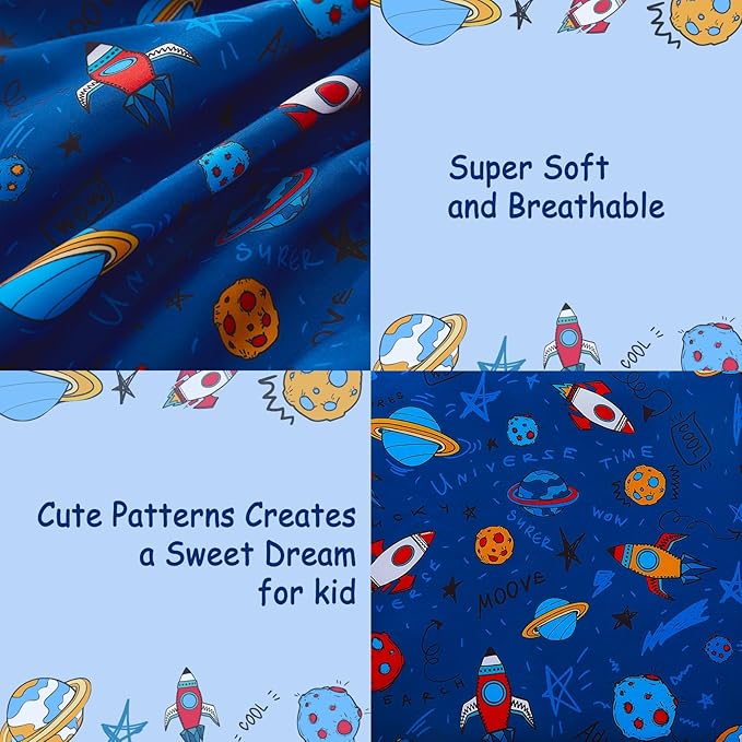 Kids Sheet Set Twin Size, Twin Sheet Set with Space Universe Pattern，Breathable Silky Soft Microfiber Kids Fitted Sheet