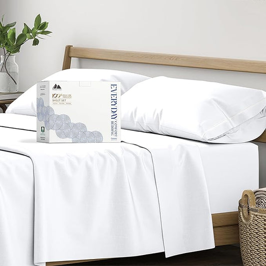 Mayfair Linen 100% Organic Cotton Sheets King Size - 4 PC White Organic Cotton Percale Sheets King Set, Soft, Cooling & Breathable Bedsheets, 16" Deep Pocket Hotel Bedding Set - GOTS Certified