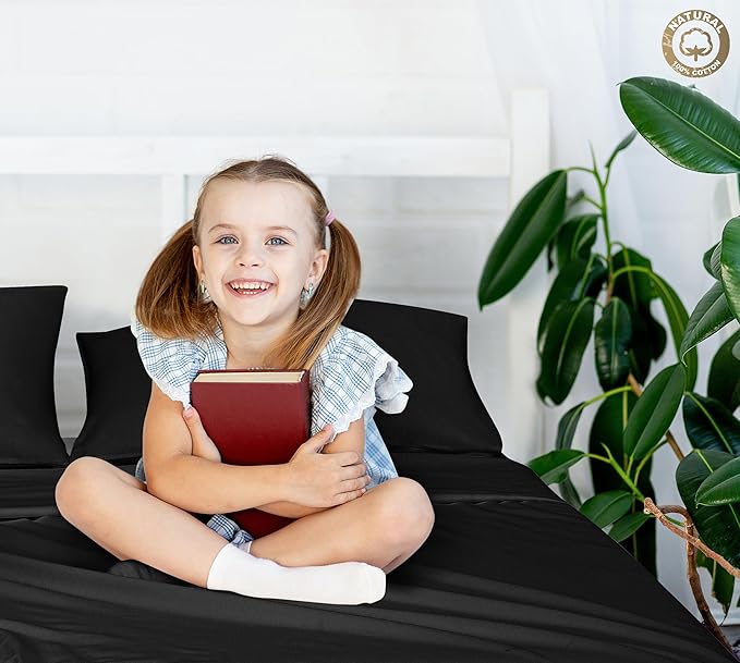 Royale Linen 400 Thread Count 100% American Grown Cotton Flat Sheet - Cooling Sheets - Full Sheets - Luxury Sateen Weave - Full Flat Sheet Sold Separately - Black Flat Sheet Only (Full, Night Black)