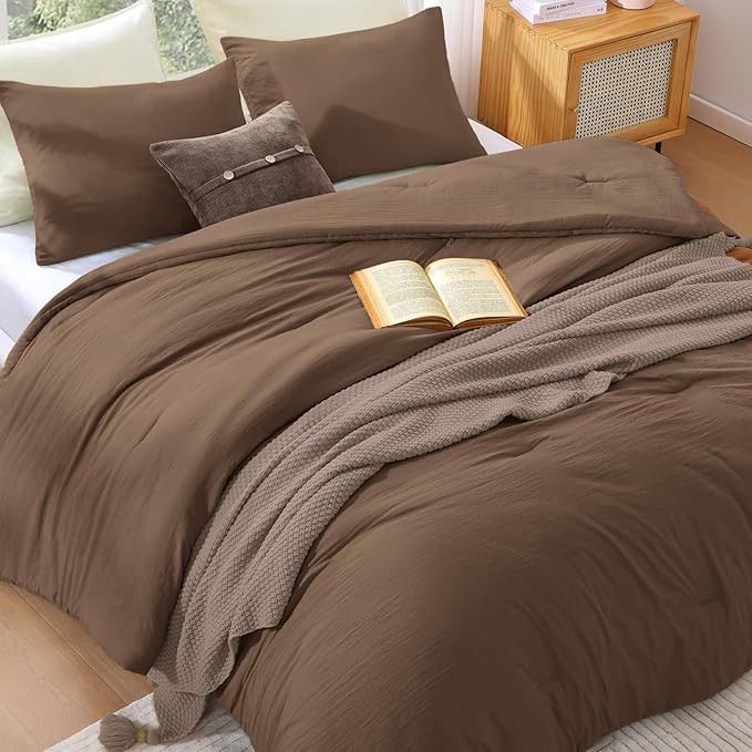 WRENSONGE California King Comforter Set - 3 Pieces Prewashed Brown Comforter Soft Lightweight for All Seasons,Down Alternative Comforters California King Size with 2 Pillow Shams