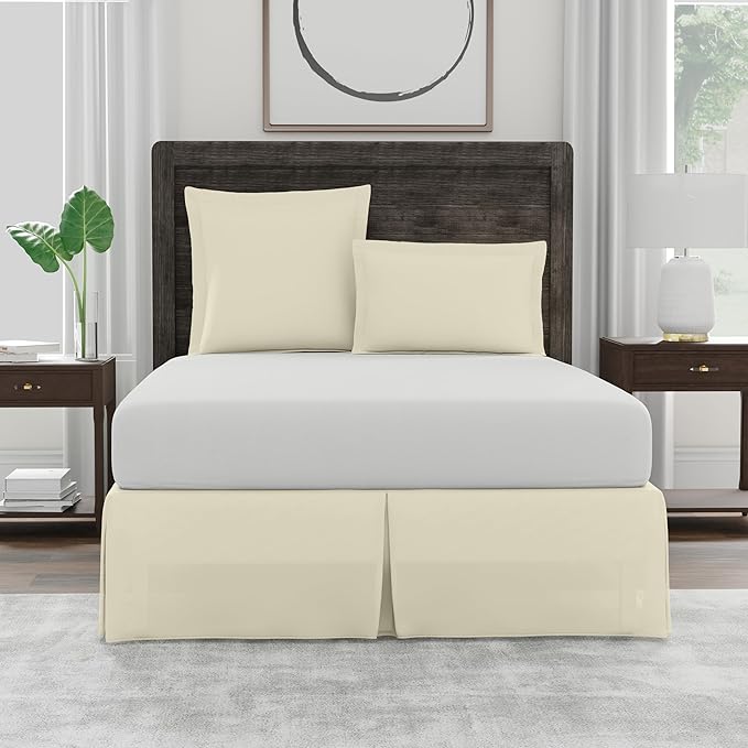 Bed Maker’s Never Lift Your Mattress Wrap Around Bed Skirt, Classic Style, Low Maintenance Wrinkle Resistant Fabric, Traditional 14 Inch Drop Length, Cream, Queen