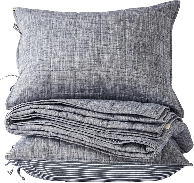 Navy Quilts Queen Size， Cotton Bedspreads Queen Size，3-Pieces Queen Quilt Set with Blue Stripe Bedding Coverlet Light Weight Quilted Blanket with 2 Pillow Shams